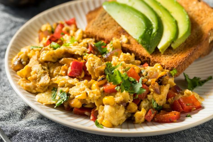 Southwestern scrambled eggs and avocado toast